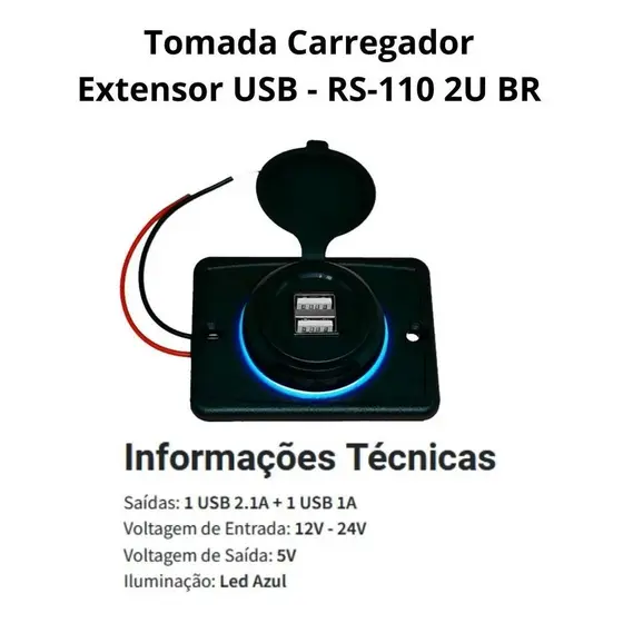 Tomada Usb 12v 24V Duas Entradas Van Escolar Onibus carregador rápido
