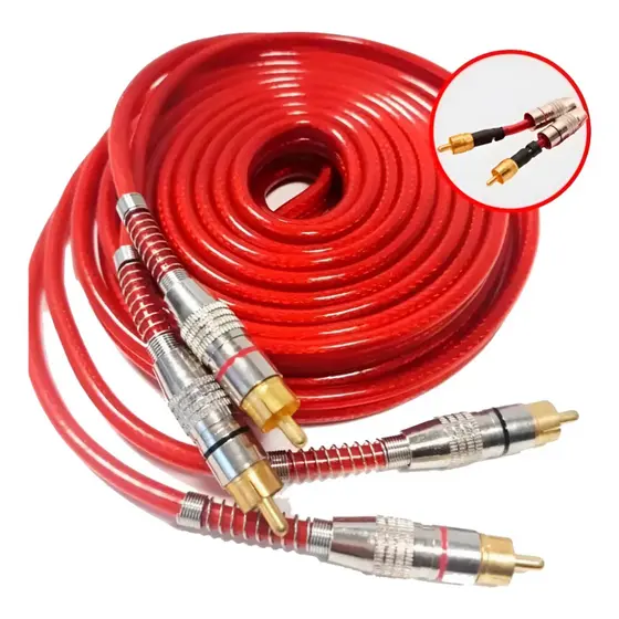 CABO RCA AUTOMOTIVO 5 METROS DUPLA BLINDAGEM ETECH VERMELHO