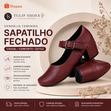 Sandália Feminino Sapatinho Fechado Casual Vermelho Escuro Básico