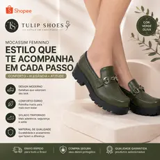 Mocassim Feminino Sapato Social Verde Escuro Solado Preto Antiderrapante Conforto Básico