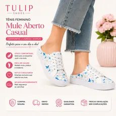 Tênis Feminino Mule Aberto Casual Moderno Macio Leve Borboletas Azuis Conforto