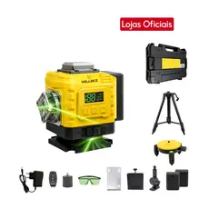 Kit Nível Laser Verde 12 Linhas 4D Vollekz Profissional Autonivelante - Completo c/ Tripé e 2 Bateri