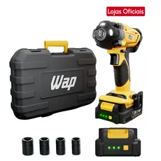 Chave De Impacto Bateria WAP K21 CH02 21V 350Nm 1/2 Pol Com 4 Soquetes Carregador E Maleta 2300 RPM