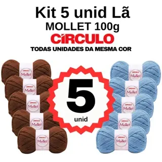 KIT 5 UNIDADES Lã Mollet 100g (Pacote da mesma cor) - Circulo