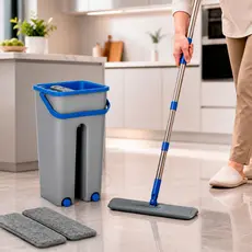 Mop Flat Balde 5 litros Com 2 Refis Lava Seca Profissional Multiuso Rodo Esfregão