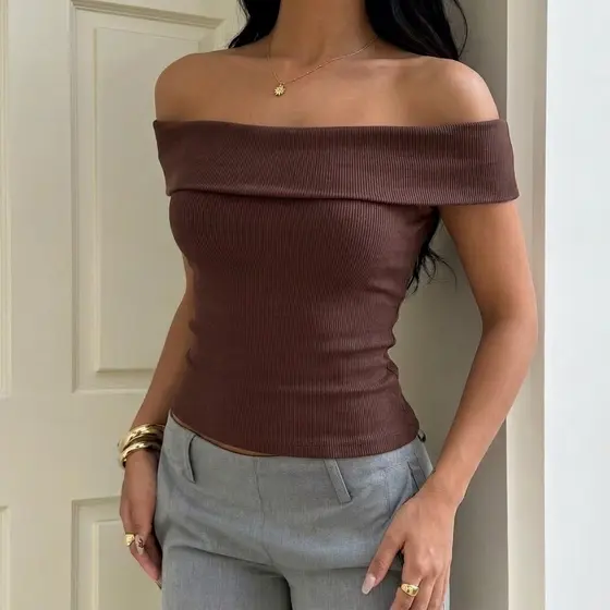Blusa Feminina Ombro a Ombro Ribana De Algodão Tomara que Caia Elegante Básica