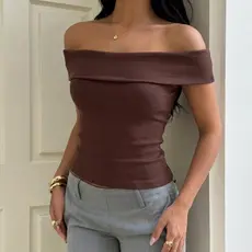 Blusa Feminina Ombro a Ombro Ribana De Algodão Tomara que Caia Elegante Básica
