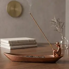 Incensário Porta Incenso Moderno Minimalista Meditação Zen 17cm Pescador Canoa Calma