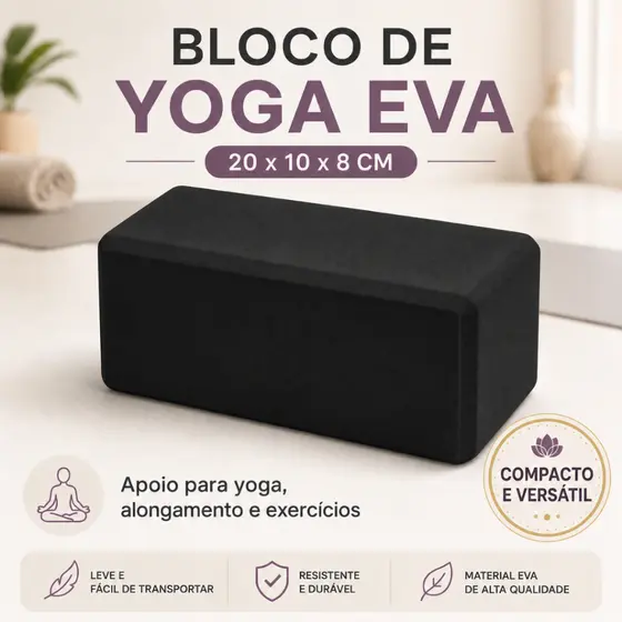 Bloco de Yoga EVA 20x10x8 cm Tijolo para Pilates Alongamento Equilíbrio e Exercícios