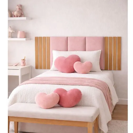 Kit Ripado Freijó + Cabeceira Modular Estofada 45 x 20 Autocolante Cama Solteiro Casal Queen e King