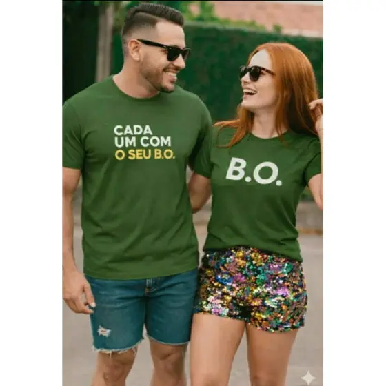 Kit Casal Engraçado camiseta "Cada Um Com Seu B.O".