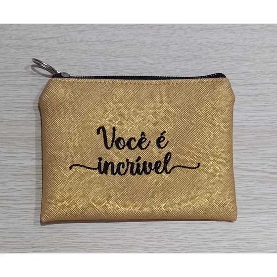 Bolsa de mão, Bolsa para cartão, bolsa com frase  bordada lembrancinha bolsa dourada case multiuso