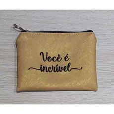 Bolsa de mão, Bolsa para cartão, bolsa com frase bordada lembrancinha bolsa dourada case multiuso