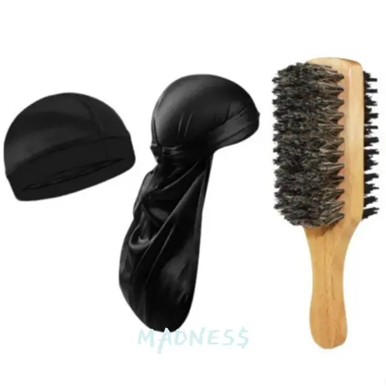 Kit Durag, Wave Cap e Escova Dupla Waves Dureg – Profissional para Cabelo
