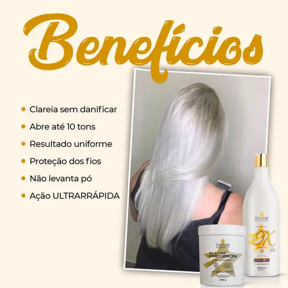 kit Pó Descolorante Platinado Profissional Platine P. Blue 250g e Ox 10 vol.
