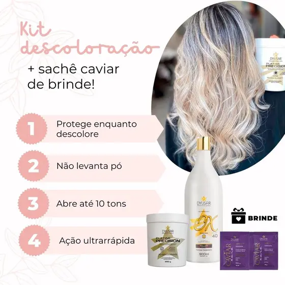 Kit Pó Descolorante de 250g + Ox 30 volumes + Sache Caviar