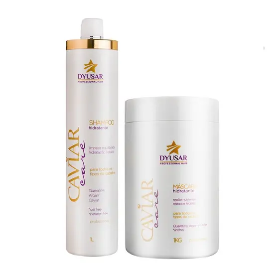 Kit Nutrição Capilar com Shampoo e Máscara de Caviar 1KG Dyusar Cosméticos