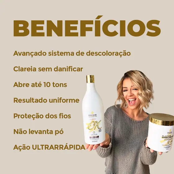 Kit Pó Descolorante Platinado Profissional Platine P. White + OX 30 Volumes DYUSAR