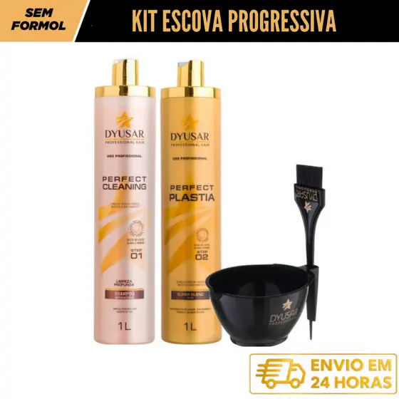 Kit Escova Progressiva Sem Formol Profissional Perfect Plastia DYUSAR 1L + Brinde Pincel para Aplicação