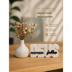Kit Decorativo Deus Nunca Falha com Vaso | Enfeite Cristão para Sala, Mesa, Quarto e Decoração Religiosa