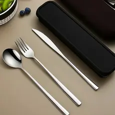 Jogo de talheres 3 peças + Estojo, aço inox Garfo Faca Colher de Mesa Dourado Otima qualidade para se Presentear SH-XXX