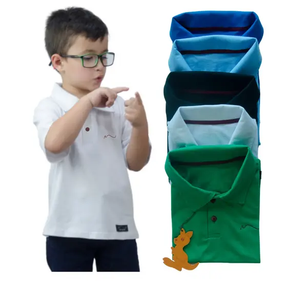 Camisa Polo Infantil Branca, azul royal, preta, azul celeste e verde Premium