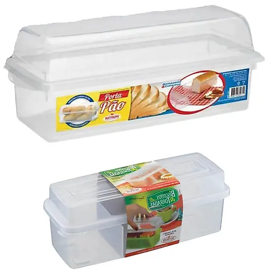 Kit Porta Biscoito Torrada e Porta Pão Tampa Transparente