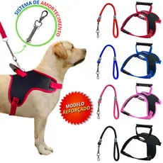 Coleira Peitoral Guia com Amortecedor Peiteira Para Cachorros Fortes Porte Grande e Médio