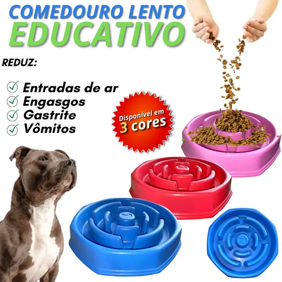 Pote De Ração Lento Educativo Interativo Cães Adestramento  Comedouro Cachorro