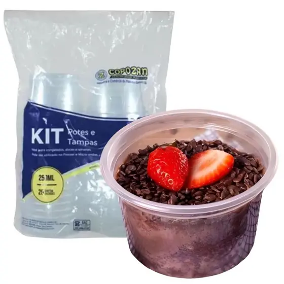 Kit 25 50 100 Pote P/ Bolo No Pote Doces Açai Sobremesas Alimentos Com Tampa BPA Free Copazan
