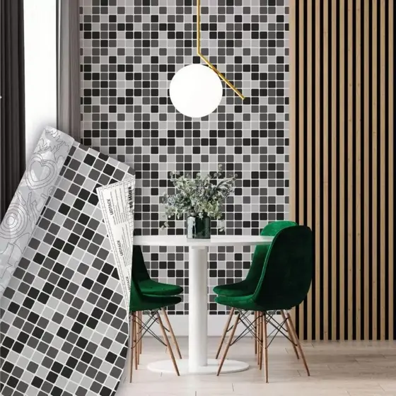 Papel Adesivo 3D Pastilha 5m 10mx 45cm Auto Colante Envelopamento Cozinha Banheiro Lavavel Leotack