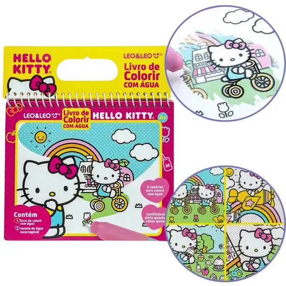 Livro de Colorir Com Agua Hello Kitty Aquabook C/ Pincel Magico Leo&leo