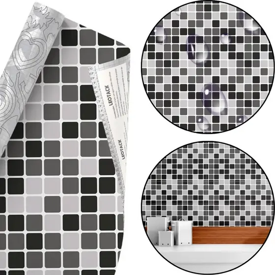 Papel Adesivo 3D Pastilha 5mx45cm Auto Colante Envelopamento Cozinha Banheiro Lavavel Leotack