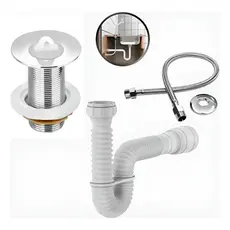 Link Metais, Kit Sifao, Valvula 7/8, Engate Inox, Conjunto Para Banheiro, Valvula, Sifao e Engate