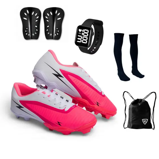 Chuteira Campo Striker Original Uzze Meião Mochila Caneleira Relógio