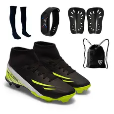 Chuteira Campo UZ 2000 Botinha Cano Alto Adulto Uzze Sport Lançamento + Meião Relógio Caneleira Mochila