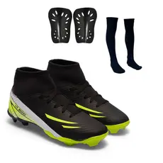 Chuteira Campo UZ 2000 Botinha Cano Alto Adulto Uzze Sport Grama Natural + Meião Caneleira