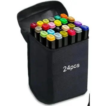 Estojo Com 24 Canetas Marcadoras Cores Vibrantes Ponta Dupla Codificadas Material Artístico