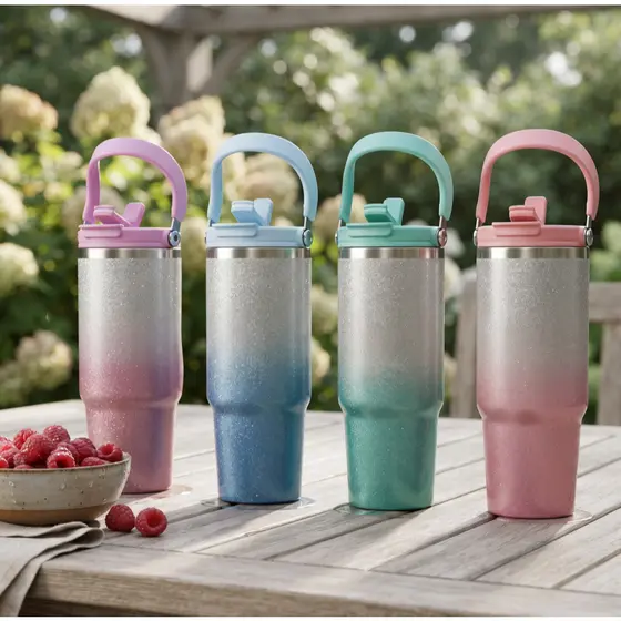 Copo Térmico Feminino Glitter Brilho 900ml Resistente Com Tampa Dupla Camada Aço Inox