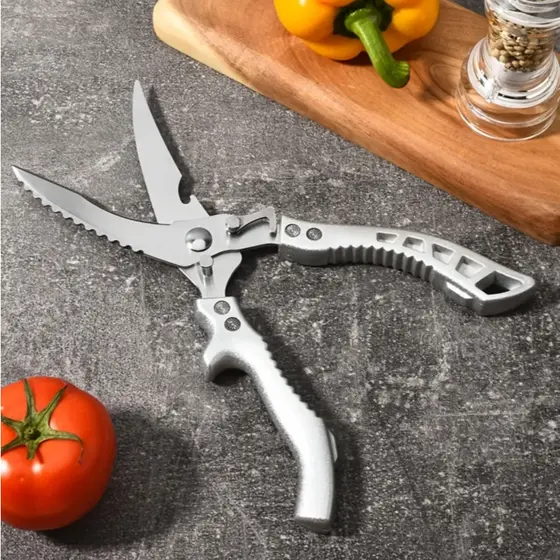 Tesoura de Cozinha Multiuso Aço Inox Resistente Com Trava de Segurança Design Ergonômico