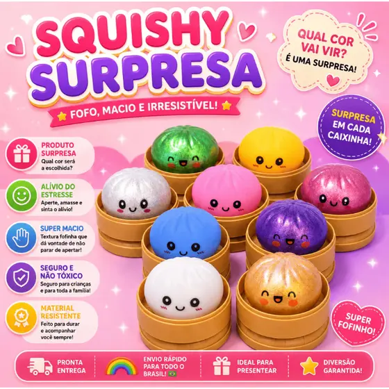 Squishy Brinquedo Surpresa Antiestresse Bolinho Fofinho Macio Para Apertar