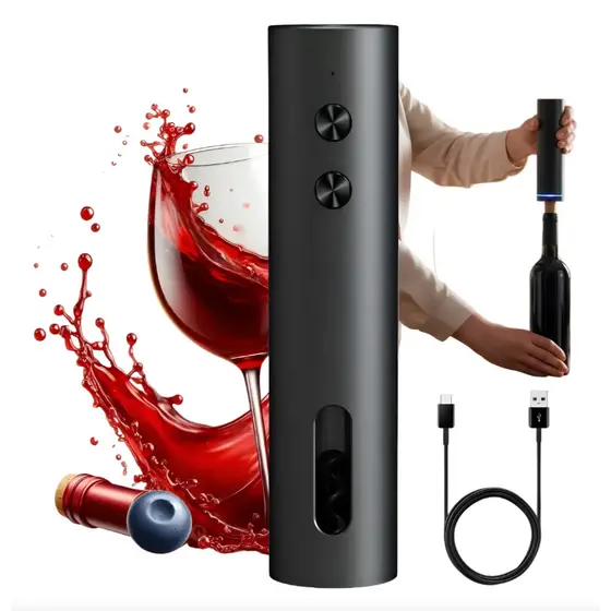 Abridor De Vinho Elétrico Saca Rolha Recarregável Usb Tipo C Com Acessórios
