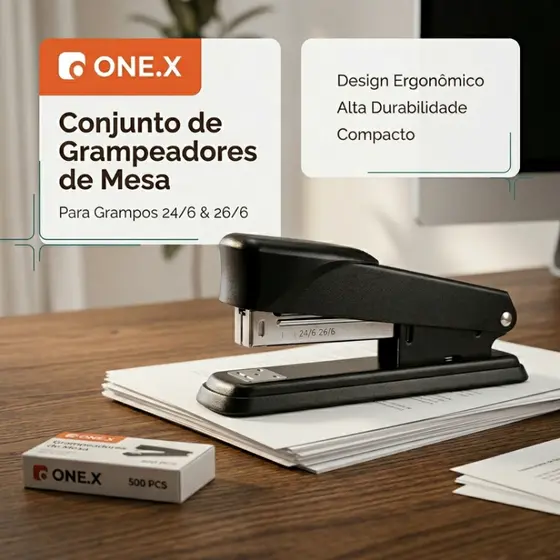 Grampeador De Mesa Profissional Escritório + 500 Grampos Resistente Compatível 24/6 e 26/6