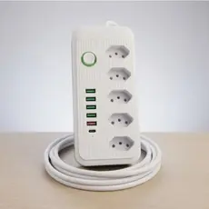 Extensão 5 Tomadas Filtro de Linha Cabo 5M Portas USB e Tipo-C Bivolt