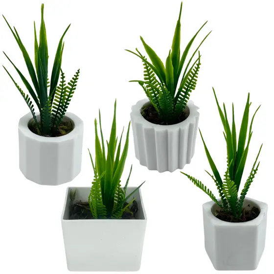 Kit Aleatório - 4 Mini Vasinhos em Cores e Modelos de Plantas Artificiais Sortidas