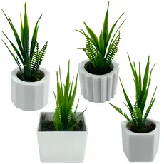 Kit Aleatório - 4 Mini Vasinhos em Cores e Modelos de Plantas Artificiais Sortidas