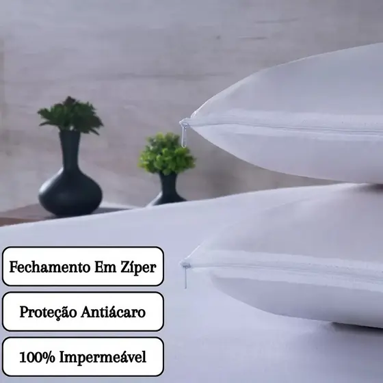 Capa Protetora de Travesseiro Impermeável com Zíper 70x50 cm - Kits com 1, 2 ou 4 Unidades
