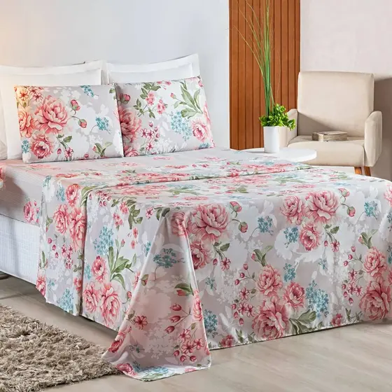 Jogo de Lençol Queen 4 peças  estampado com estampas sortidas