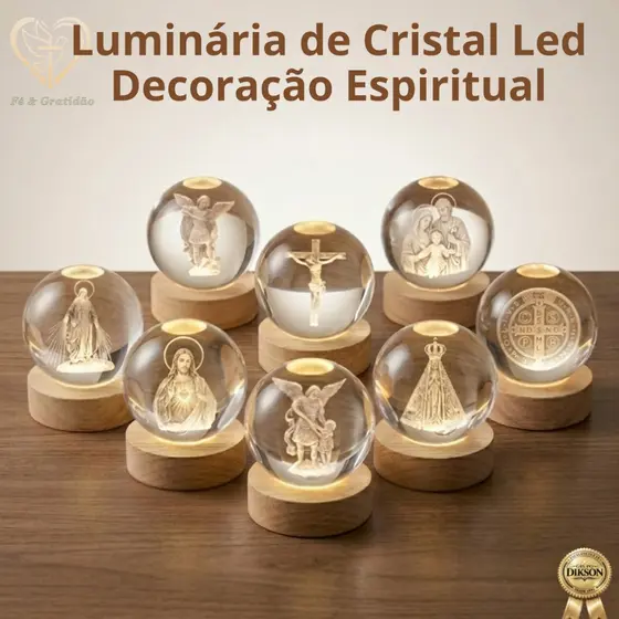 Luminária Mesa Cristal 3D Religiosa LED Santos Católicos Premium Presentes Espiritual Decoração Luxo