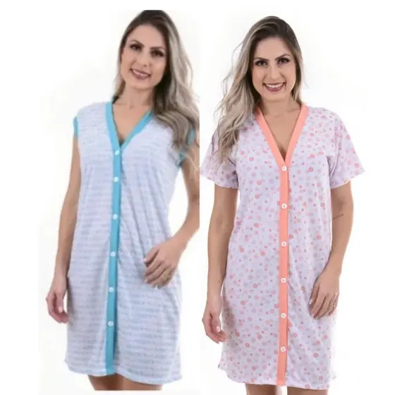 Camiola Aberta kit 2 pijamas Cirurgia e amamentação Roupa de Dormir